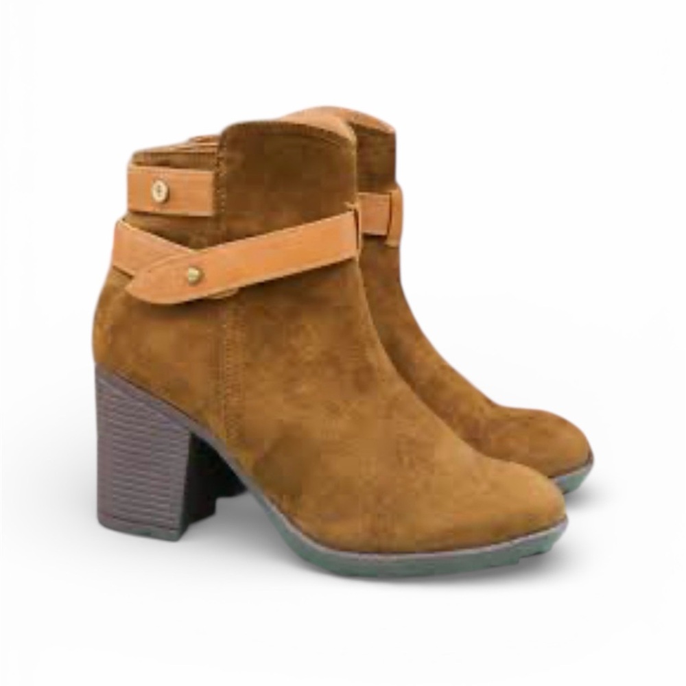 Fiorenzi brown genuine Leather Suede ankle boots booties Chunky Heel Buckle 5 6